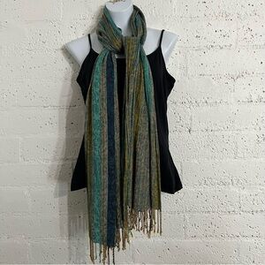 Womens Scarf Floral Striped Tapestry Fringe Rectangle Soft  28 x 66 inches E5